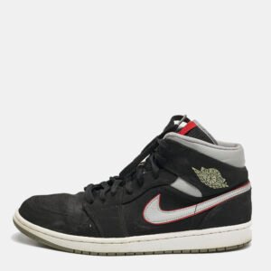 Air Jordans Black/Grey Durabuck and Leather Jordan 1 Mid Black Particle Grey Gym Red Sneakers Size 45.5