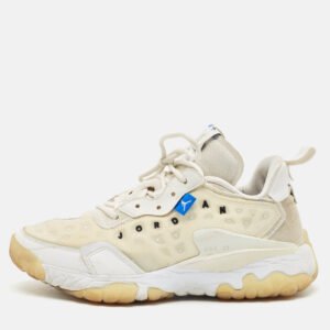 Air Jordans White Leather and Suede Delta 2  Lace Up Sneakers Size 44