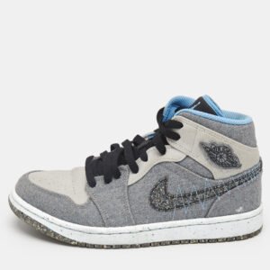 Air Jordans Grey/Blue Canvas Air Jordan 1 Crater Mid Top Sneakers Size 40