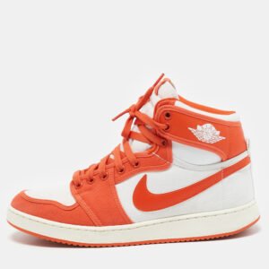 Air Jordans Orange Canvas and Leather Jordan 1 KO "Syracuse" High Top Sneakers Size 43