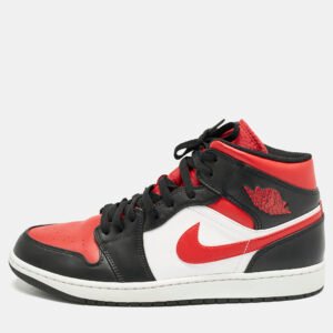 Air Jordans Multicolor Leather Jordan 1 Mid Gym Red Black White Sneakers Size 47.5