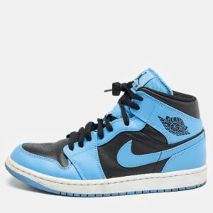 Air Jordans Blue/Black Leather Jordan 1 Mid University Blue Black Sneakers Size 42.5