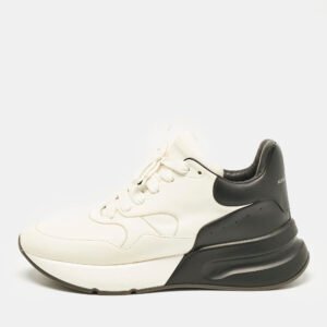 Alexander McQueen White/Black Leather and Suede Oversized Sneakers Size 44