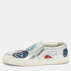 Alexander McQueen Silver Leather Skull Embossed Slip On Sneakers Size 45