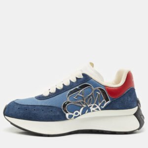Alexander McQueen Navy Blue/Red Fabric, Leather and Suede Sprint Runner Sneakers Size 40