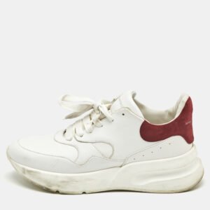 Alexander McQueen White/Red Leather and Suede Oversized Runner Low Top Sneakers Size 44