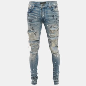 Amiri Blue Paint Splatter Print Denim Distressed Jeans M Waist 30"
