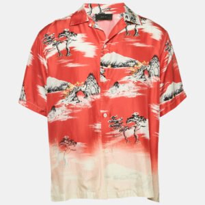 Amiri Red Silk Faded Aloha Short Sleeve Shirt XL