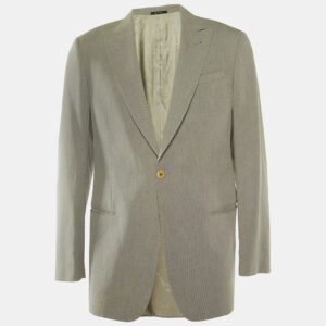 Armani Collezioni Grey Cotton Blend Regular Fit Blazer L