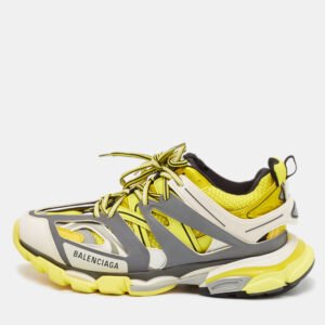 Balenciaga Yellow/Grey Faux Leather and Mesh Track Sneakers Size 42