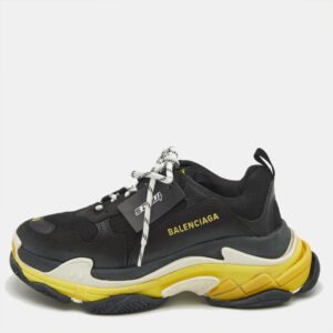 Balenciaga Black Leather and Mesh Triple S Sneakers Size 40