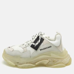 Balenciaga White Leather and Mesh Triple S Clear Sole Sneakers Size 40