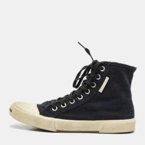 Balenciaga Black Distressed Canvas Paris High Top Sneakers Size 40