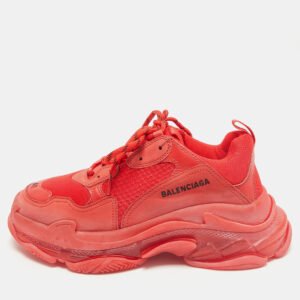 Balenciaga Red Leather and Mesh Triple S Clear Sole Sneakers Size 41