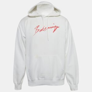 luxury-men-balenciaga-used-clothes-p1116054-002 Balenciaga White Logo Paint Cotton Knit Oversized Hoodie M