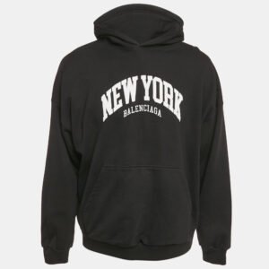 Balenciaga Unisex Black New York Embroidered Cotton Hoodie L