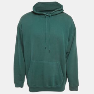 Balenciaga Green Logo Print Cotton Oversized Hoodie S
