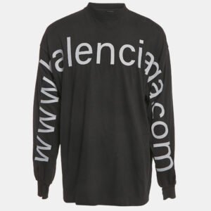 Balenciaga Unisex Black Brand Website Embroidered Cotton Distressed Sweatshirt M