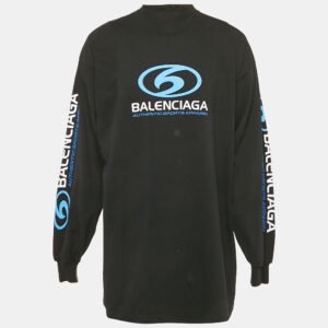 Balenciaga Black Logo Printed Cotton Distressed Sweatshirt M