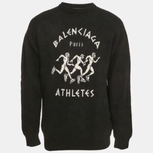 Balenciaga Black Athletes Rib Knit Crew Neck Sweatshirt XS