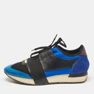 Balenciaga Blue/Black Leather and Mesh Race Runner Lace Up Sneakers Size 41