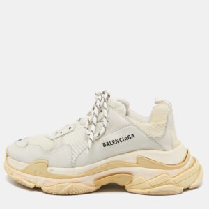 Balenciaga Grey Faux Leather and Mesh Triple S Low Top Sneakers Size 44