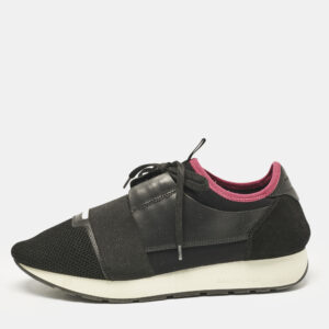 balenciaga black/red leather and mesh race runner sneakers size 42