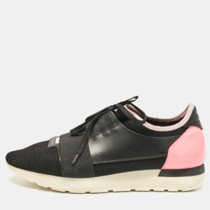 Balenciaga Black Leather and Mesh Race Runner Sneakers Size 42