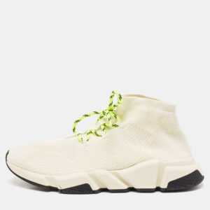 Balenciaga Off white Knit Fabric Speed Trainer Sneakers Size 43