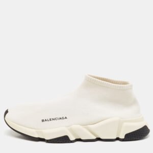 Balenciaga Off white Knit Fabric Speed Trainer Sneakers Size 42