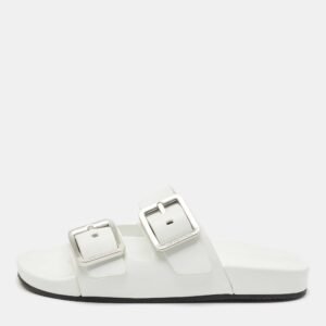 Balenciaga White Leather Mallorca Flat Slides Size 38