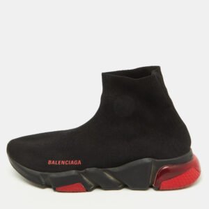 Balenciaga Black Knit Speed 2.0 Clear Sole Trainer Sneakers Size 42