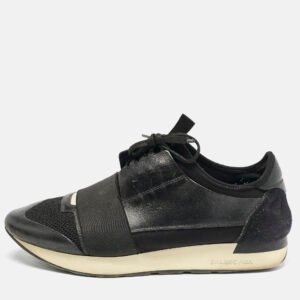 Balenciaga Black Leather and Mesh Race Runner Sneakers Size 41
