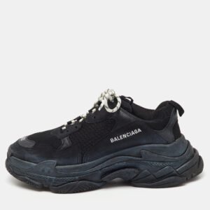 Balenciaga Black Faux Leather and Mesh Triple S Low Top Sneakers Size 43