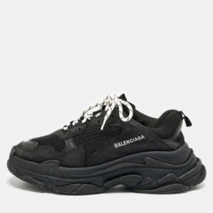 Balenciaga Black Faux Leather and Mesh Triple S Low Top Sneakers Size 43