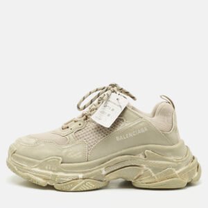 Balenciaga Grey Faux Leather and Mesh Triple S Low Top Sneakers Size 41