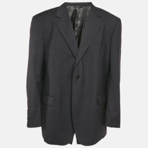 Balmain Navy Blue Pinstripe Wool Blend Tailored Blazer 4XL
