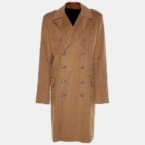 Balmain Beige Wool Blend Double Breasted Long Coat