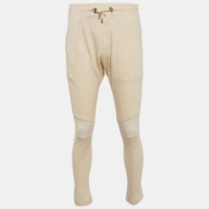 Balmain Cream Cotton Paneled Knit Jogger Pants M
