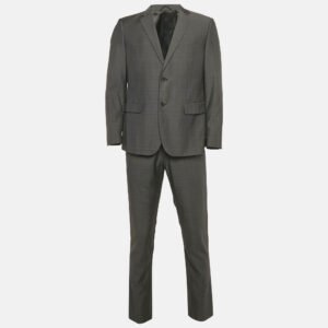 Balmain Grey Plaid Wool Slim Fit Tailored Pants Suit M