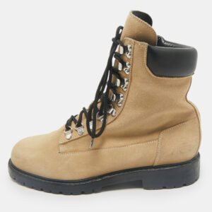 Balmain Beige/Black Suede and Leather Combat Boots Size 41