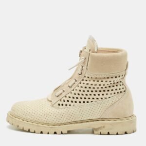 Balmain Cream Suede Combat Boots Size 40