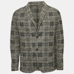 Boggi Milano Grey Checks Wool Blend Single Breasted Blazer L