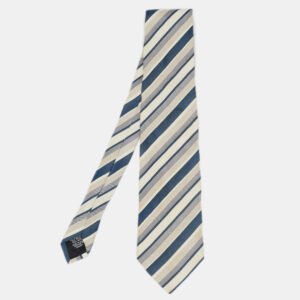 Boss By Hugo Boss Blue/Beige Diagonal Striped Silk Tie
