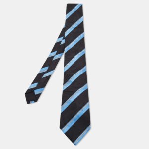 Boss By Hugo Boss Black & Blue Striped Silk Jacquard Tie
