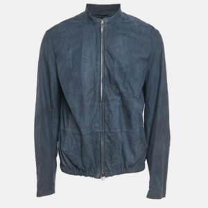 Boss By Hugo Boss Blue Suede Zip-Up Jacket XL