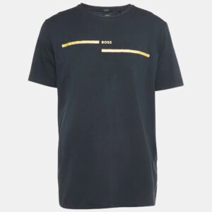 Boss By Hugo Boss Navy Blue Logo Print Round Neck Tee 4 T-Shirt XL