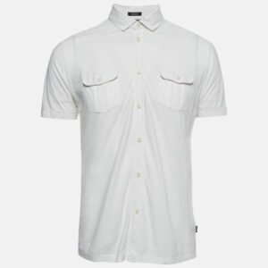 Boss By Hugo Boss White Cotton Knit Button Front Lapra Shirt L