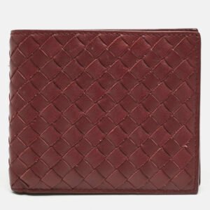 Bottega Veneta Burgundy Intrecciato Leather Bifold Wallet
