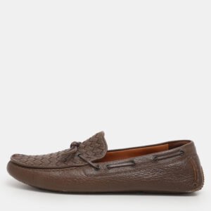 Bottega Veneta Brown Leather Intrecciato Loafers Size 45
